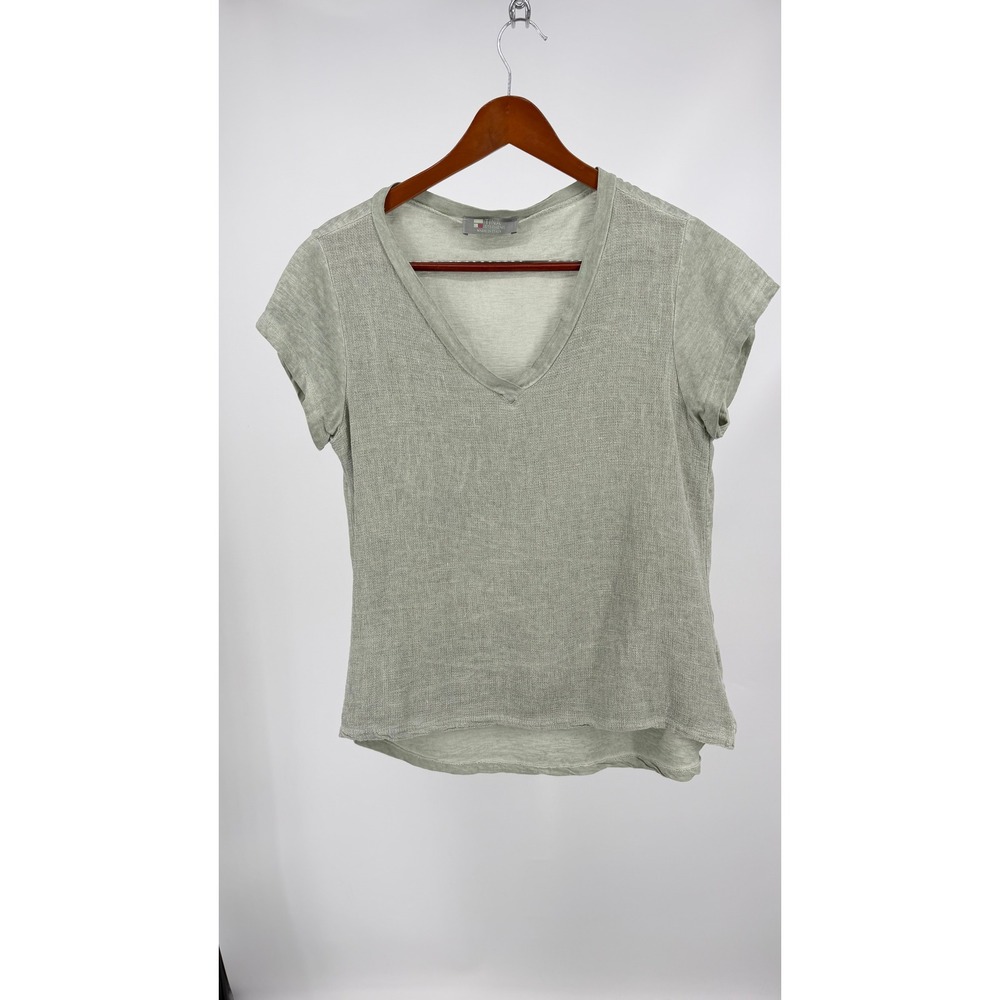 Tina Stephens V Neck Top Womens S/M Sage Green Linen Blend Italy